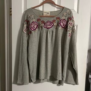 Savanna Jane Gray sweater with Floral Embroidery